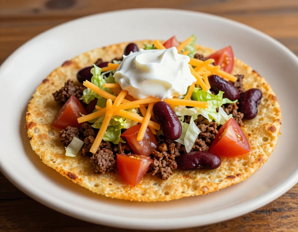 Navajo Taco on fry bread with toppings