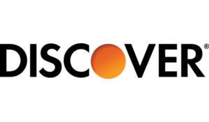 Discover logo in black with an orange dot for the “o” on a white background