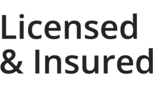 Black text reading “Licensed & Insured” on a white background.