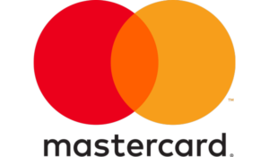 Mastercard logo with overlapping red and orange circles above black wordmark