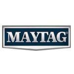 Maytag logo in white letters on a dark blue and silver badge