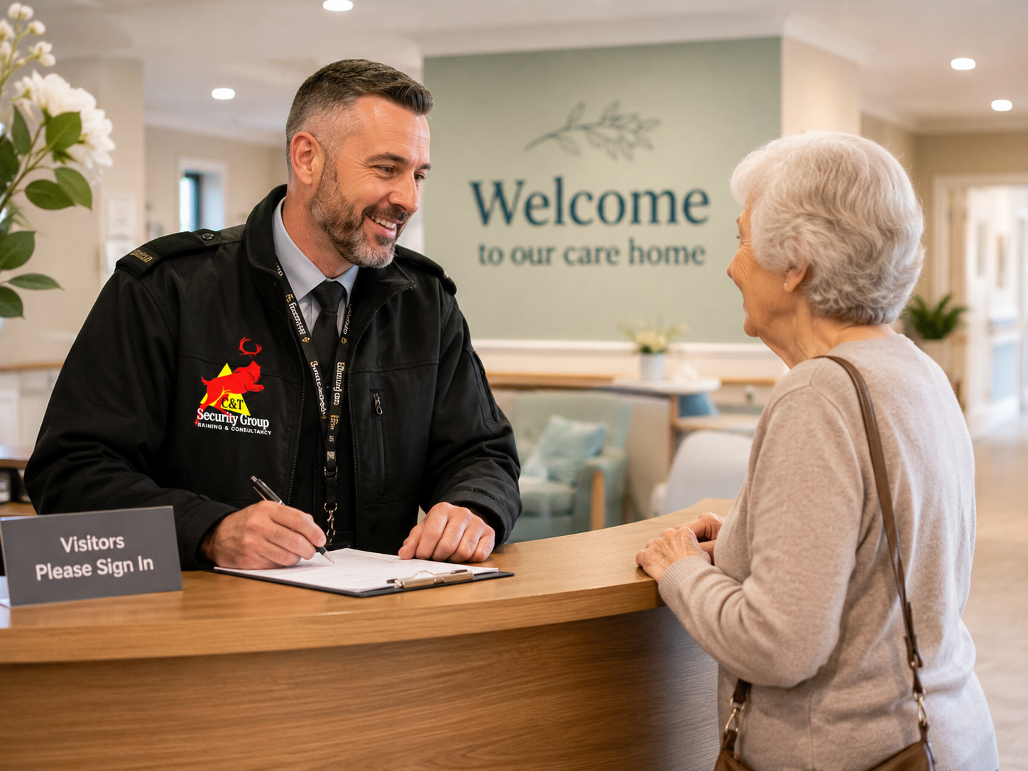 C&T Security Group care home security officer supporting residents, visitors and staff in a nursing home