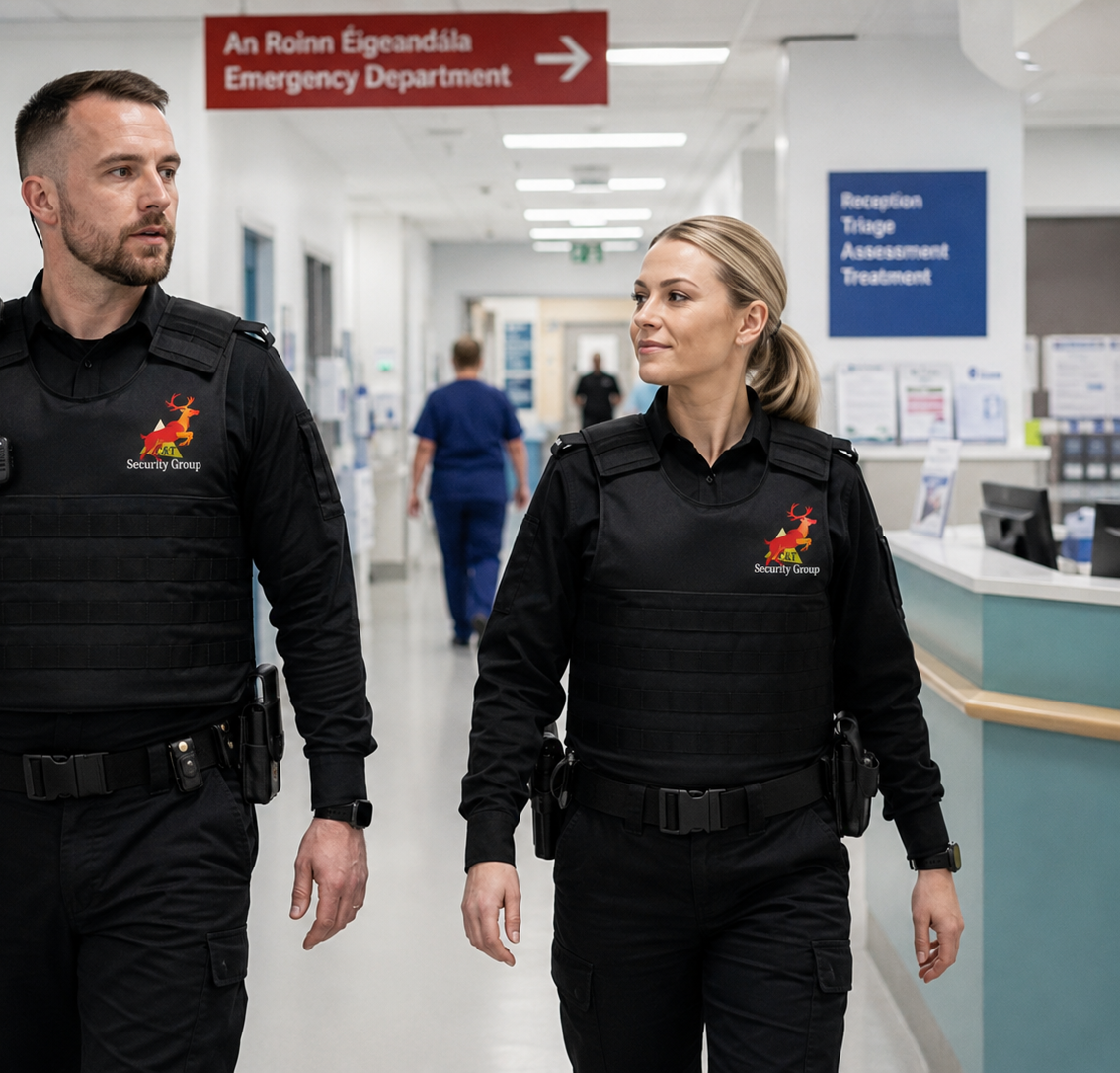 C&T Security Group healthcare security officers patrolling an Irish hospital