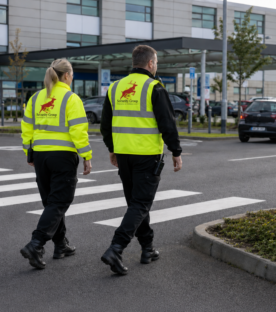 C&T Security Group security officer carrying out an evening patrol in a residential car park