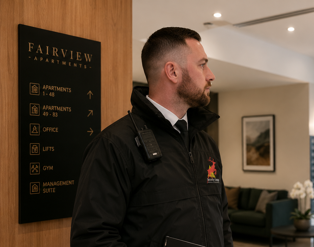 C&T Security Group security officer completing safety, access and building systems checks at a residential property