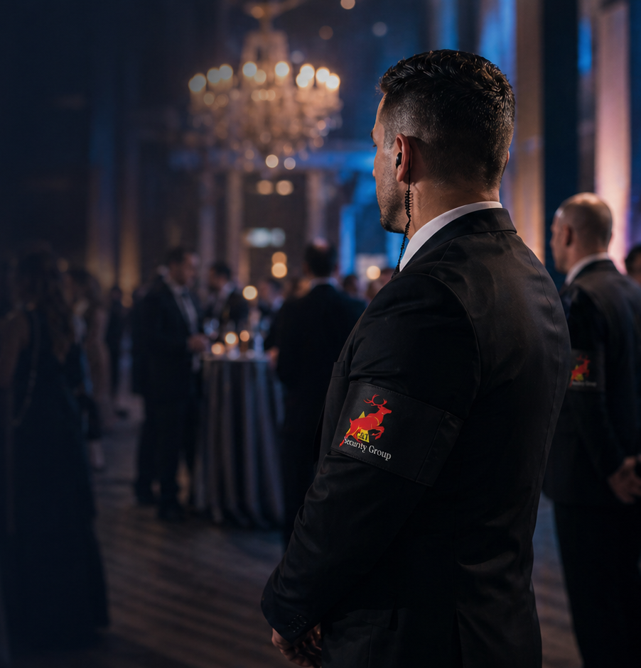 Corporate Security C&T Security man watches ballroom 
