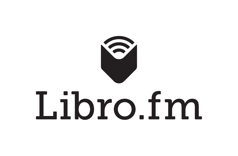 Libro.fm logo with a black open-book icon and Wi‑Fi signal above the wordmark on a white background