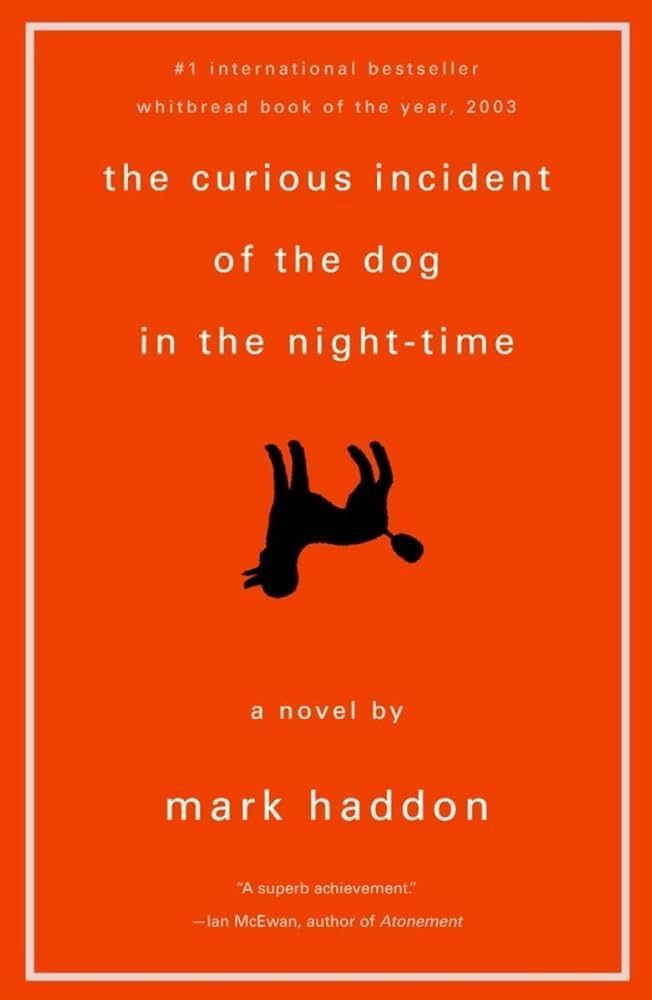 Orange book cover for The Curious Incident of the Dog in the Night-Time by Mark Haddon