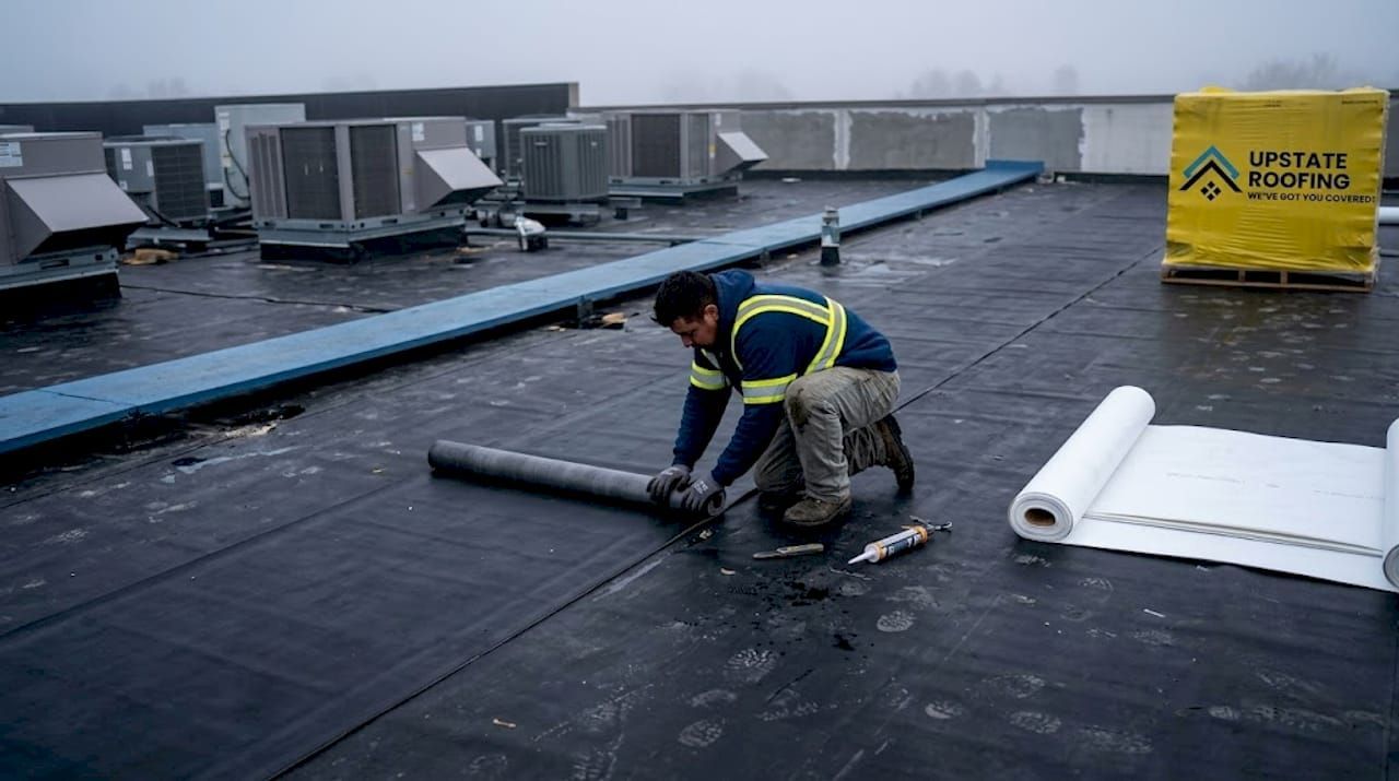 upstate roofing installing underlayment