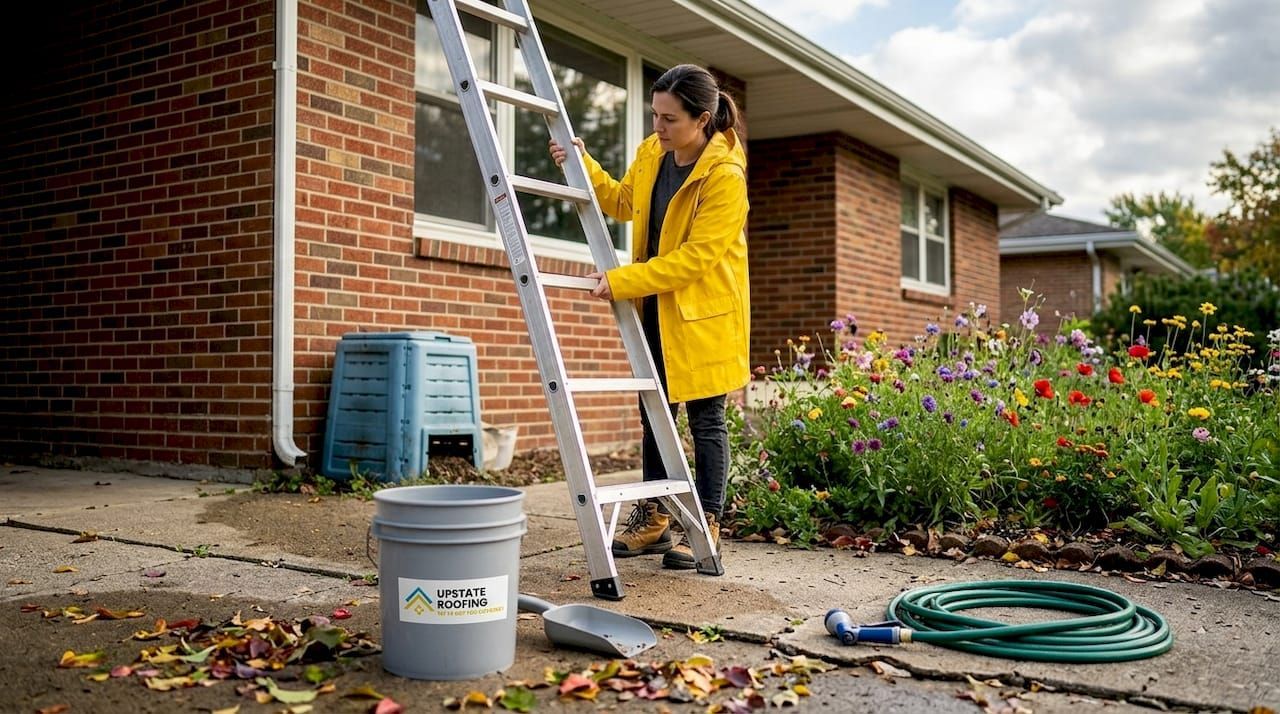 woman waiting for upstate roofing 