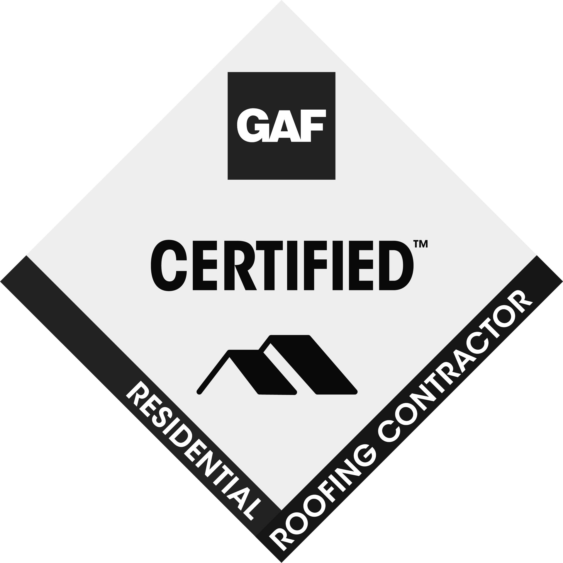GAF Certified Residential Roofing Contractor logo in black and white