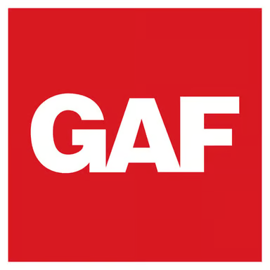 GAF logo in white letters on a red square background