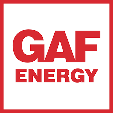 GAF Energy logo in red on a white background with a red border