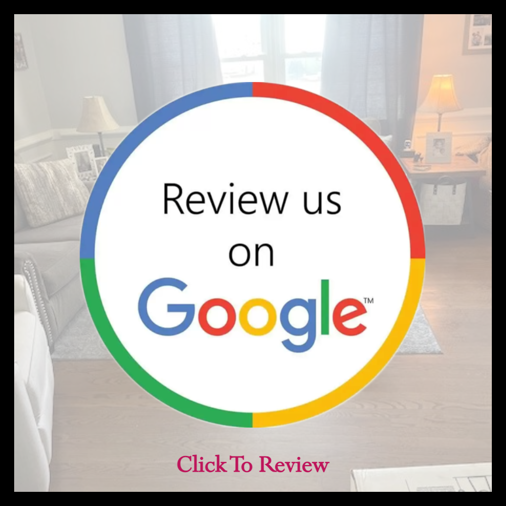 A picture of a living room with the words review us on google