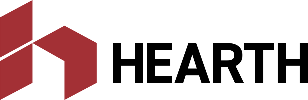 Logo for Hearth, featuring a stylized red house icon next to the word