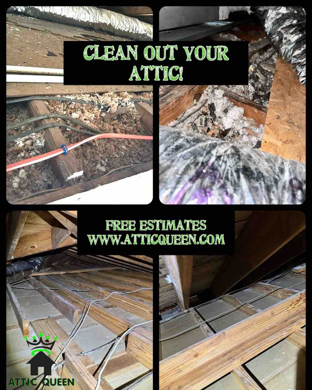 A collage of pictures showing how to clean out your attic.