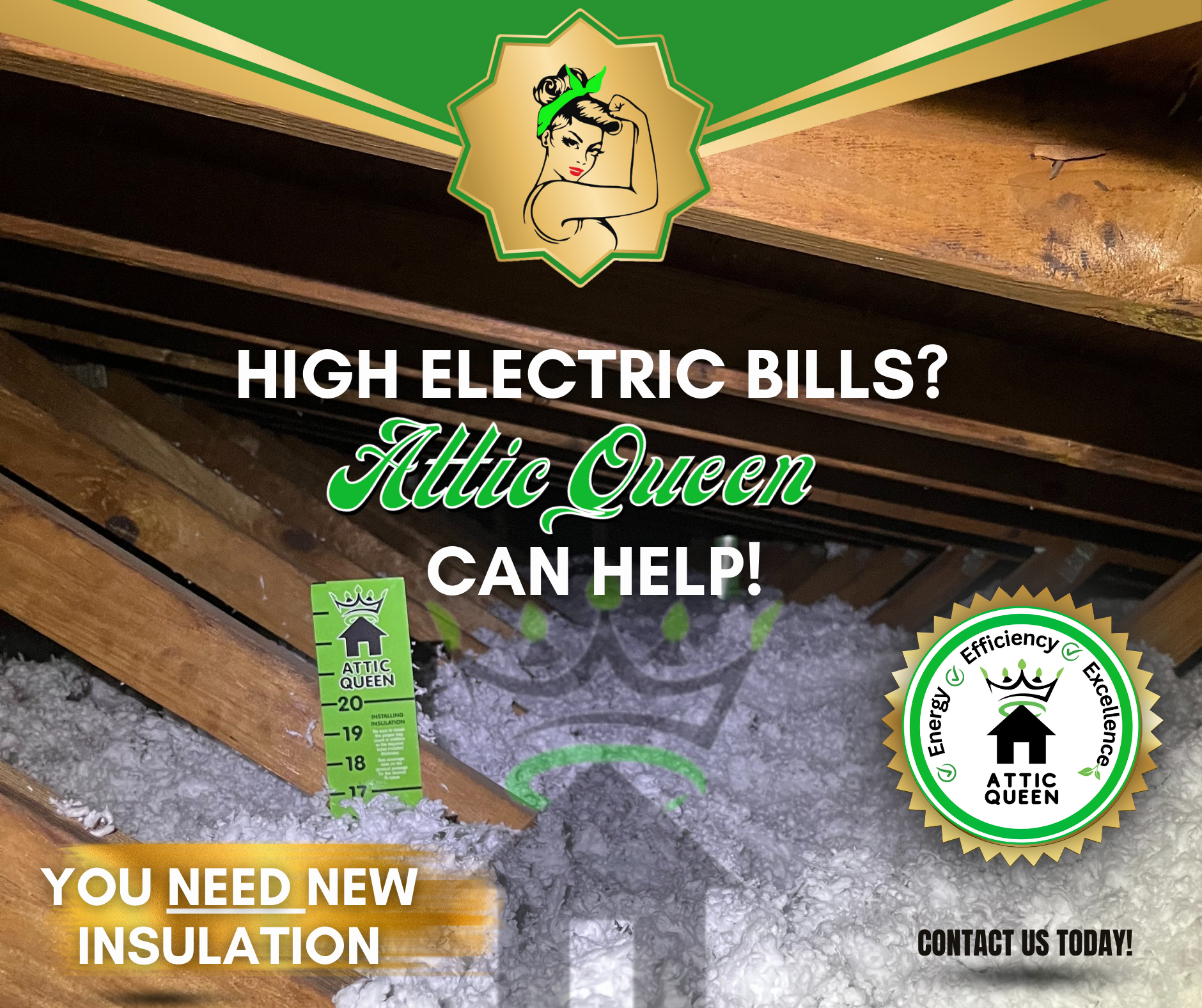 A poster that says high electric bills little queen can help