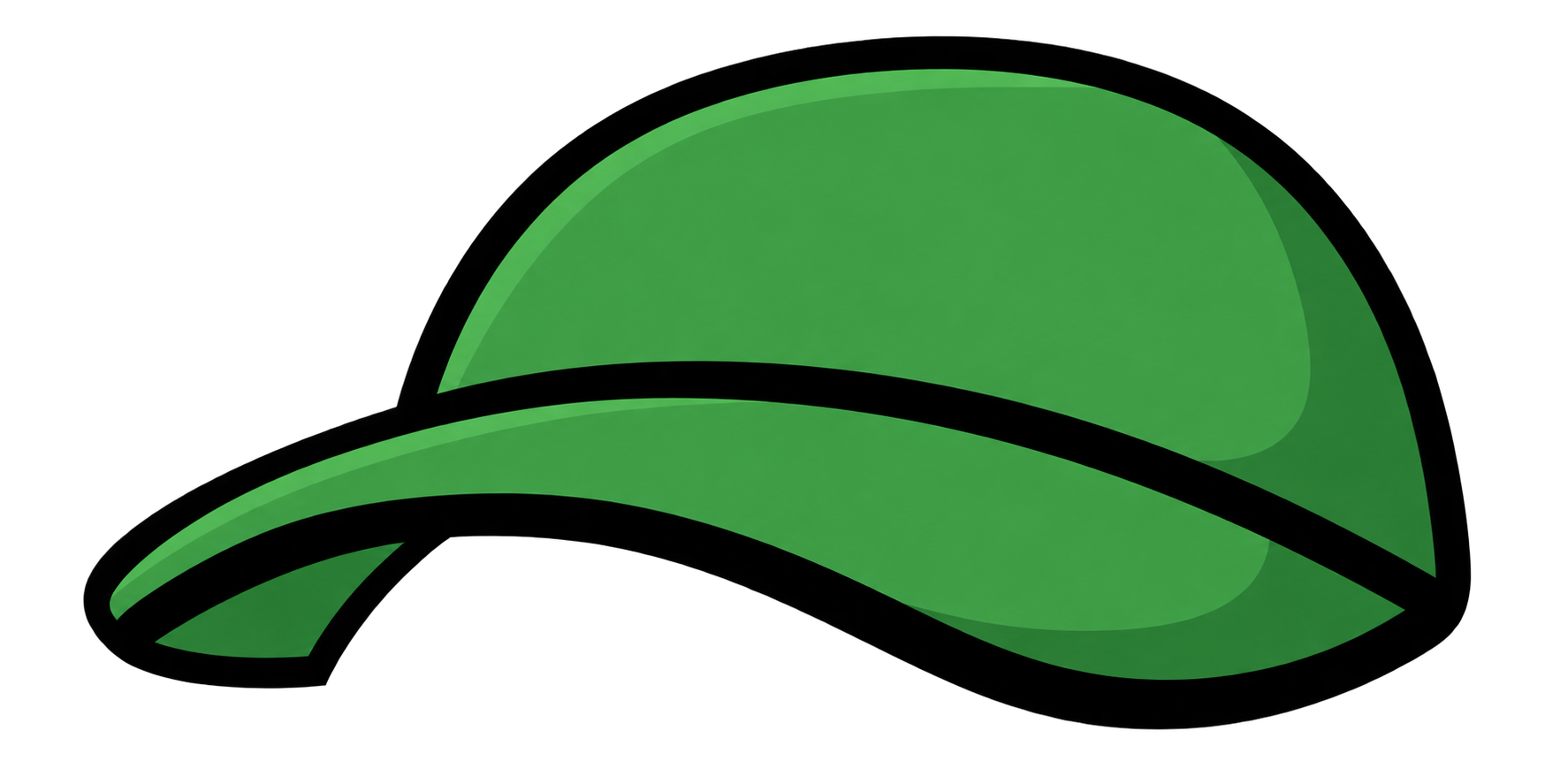 Green baseball cap with a curved brim and black outline