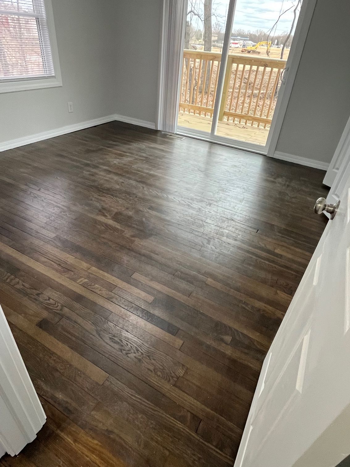 Hardwood floor installation in a bedroom
