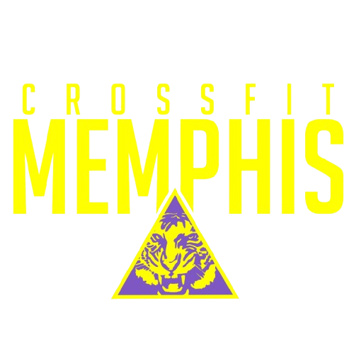 A yellow and purple logo for crossfit memphis