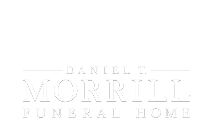 DANIEL T. MORRILL FUNERAL HOME logo in light gray serif text on a white background