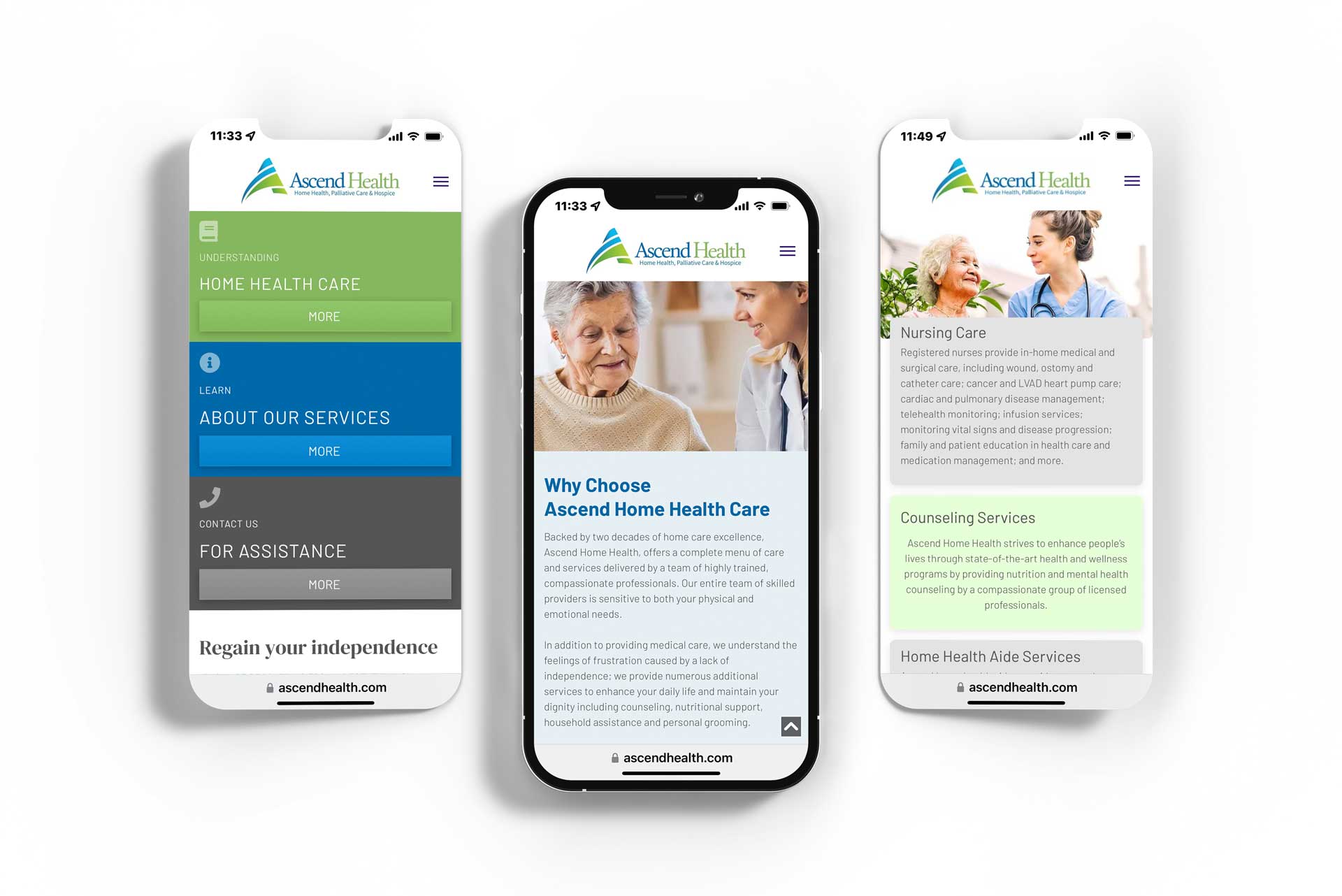 A computer monitor with a ascend health website on the screen.