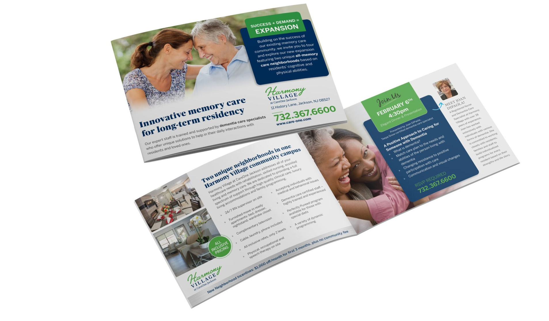 A couple of brochures sitting on top of each other on a white background.