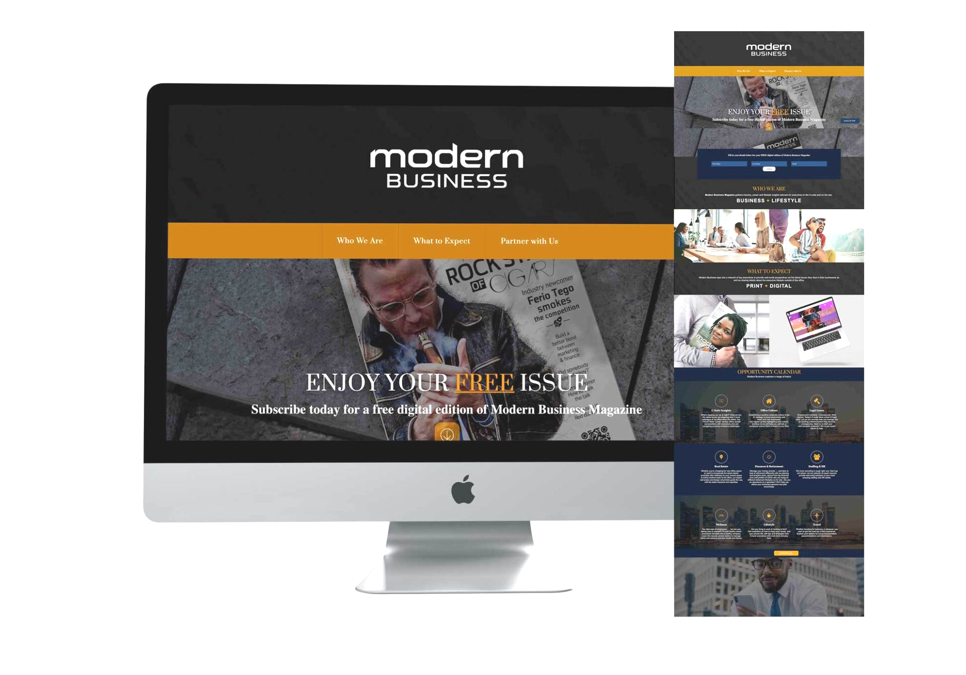 A computer monitor with a modern business website on it.