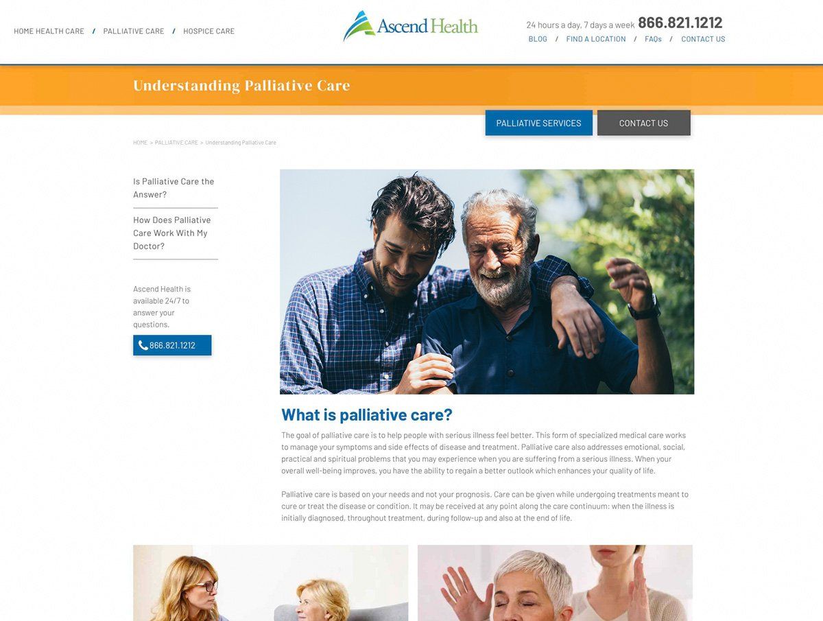 A screenshot of a website about palliative care.