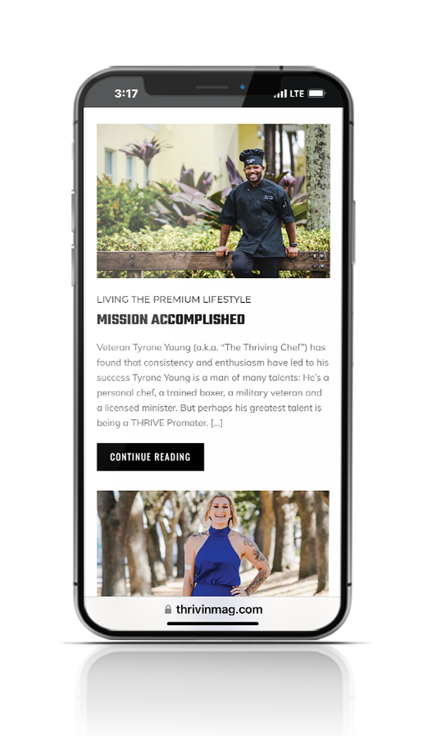 Thrivin Website by Rufhaus Designs displayed on phone