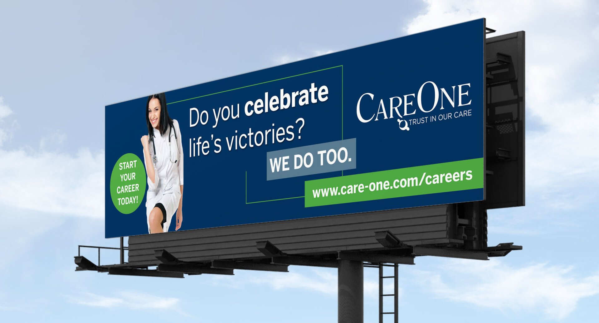 A billboard for careone says do you celebrate life 's victories