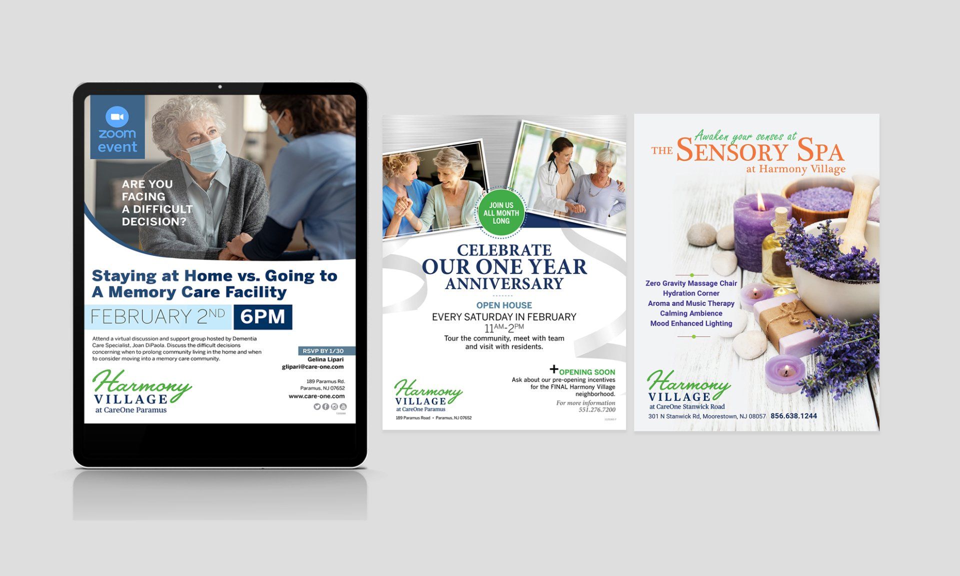 A tablet , a magazine , and a poster for a sensory spa.