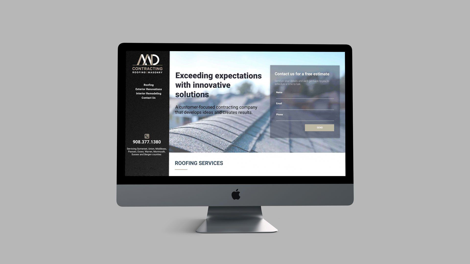 A computer monitor with MD contracting website on the screen.