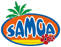 Un logo ovale blu su sfondo arancione, con la scritta