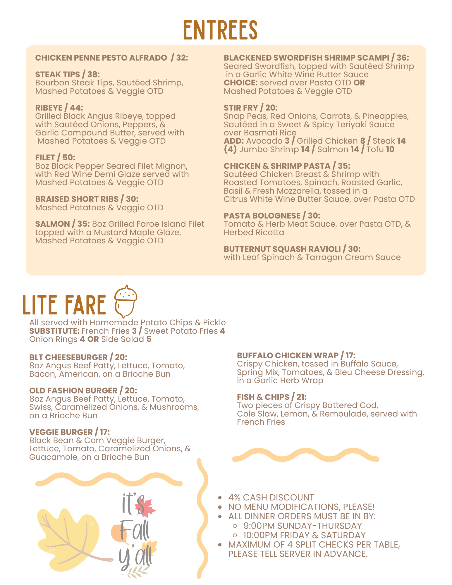 Fall Dinner Menu