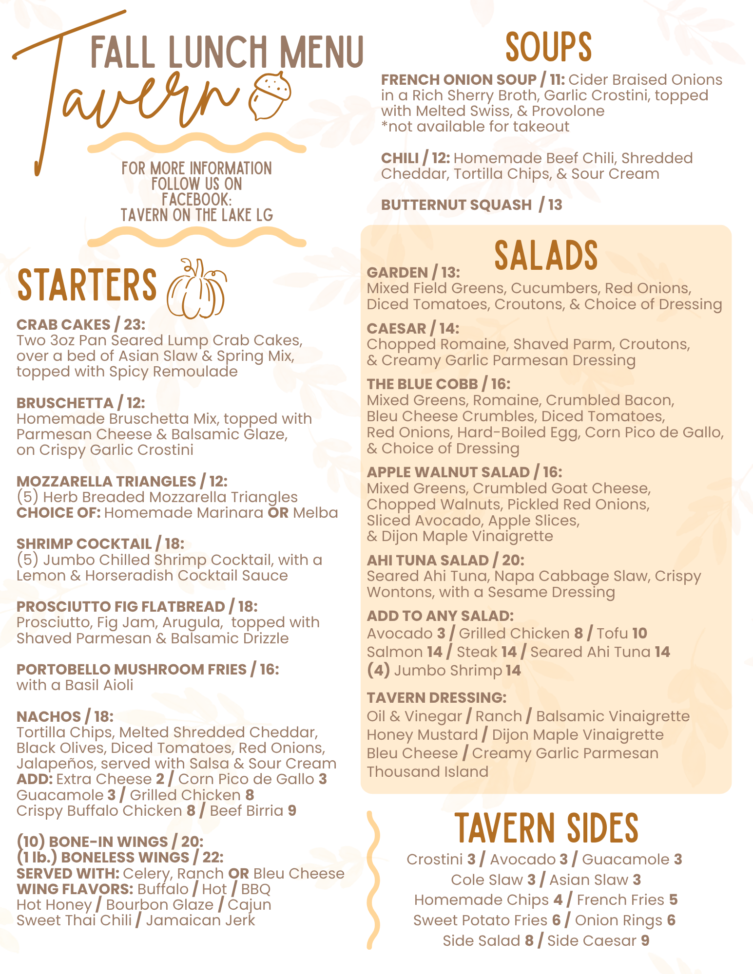 Fall Lunch Menu