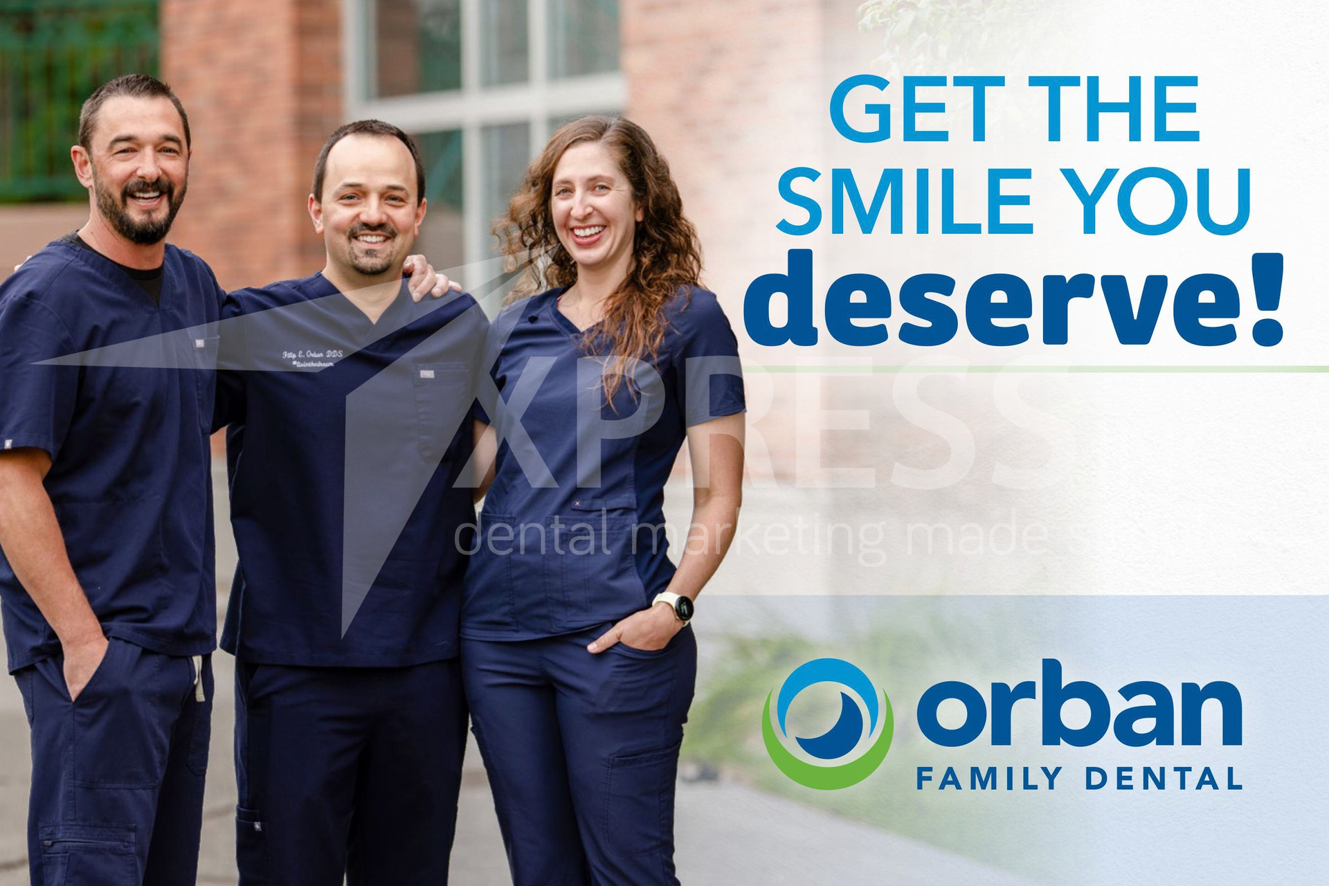 A fall-themed promotional flyer for Montpelier Family Dentistry featuring a family walking outdoors, with contact details.