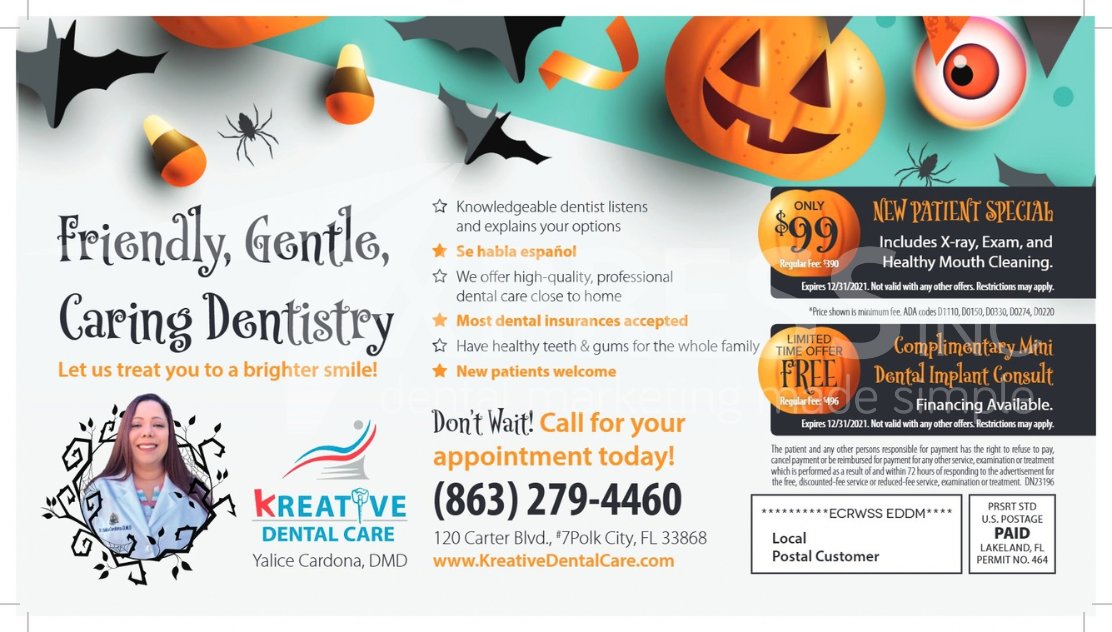 A dental promotion by Smiles by Design, featuring a $149 diagnostic visit, contact info, and office location in Syracuse, NY.