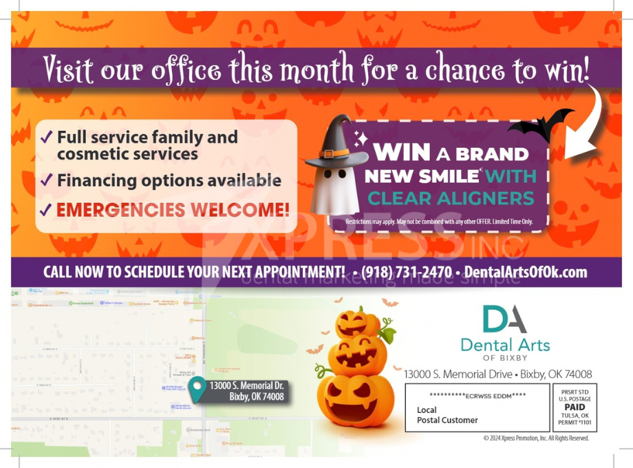 A dental promotion by Smiles by Design, featuring a $149 diagnostic visit, contact info, and office location in Syracuse, NY.