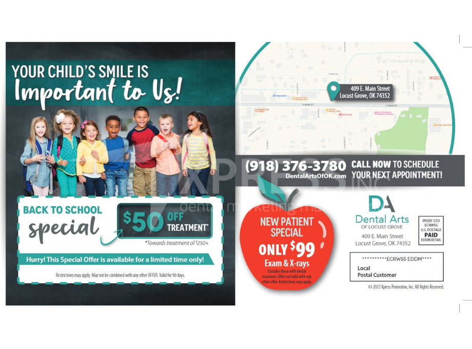 A dental promotion by Smiles by Design, featuring a $149 diagnostic visit, contact info, and office location in Syracuse, NY.