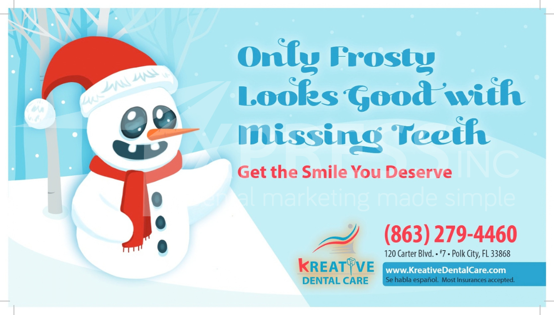 A fall-themed promotional flyer for Montpelier Family Dentistry featuring a family walking outdoors, with contact details.