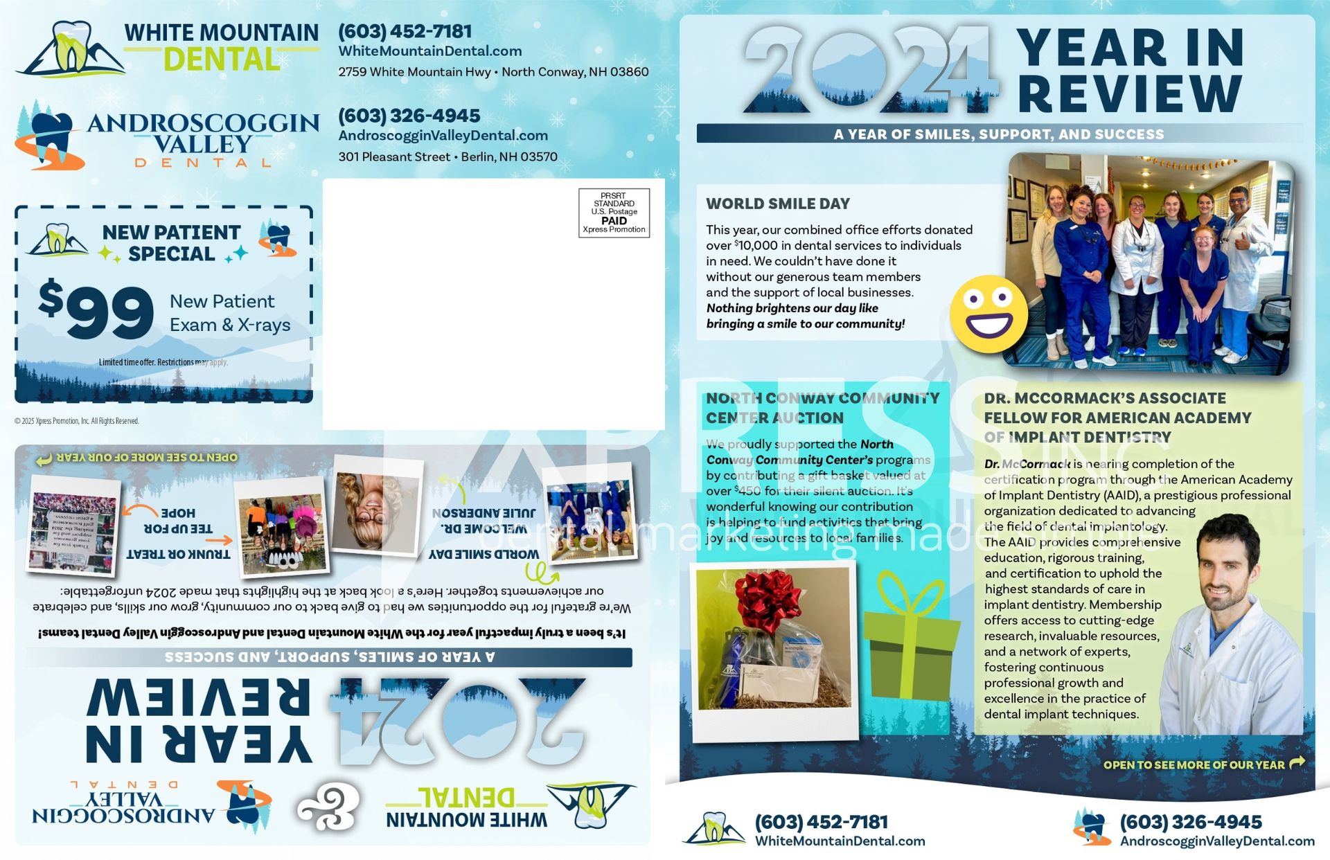Grand opening flyer for Astra Dental Care in Bloomingdale, IL, featuring Dr. Shamil Shafi and a special offer.