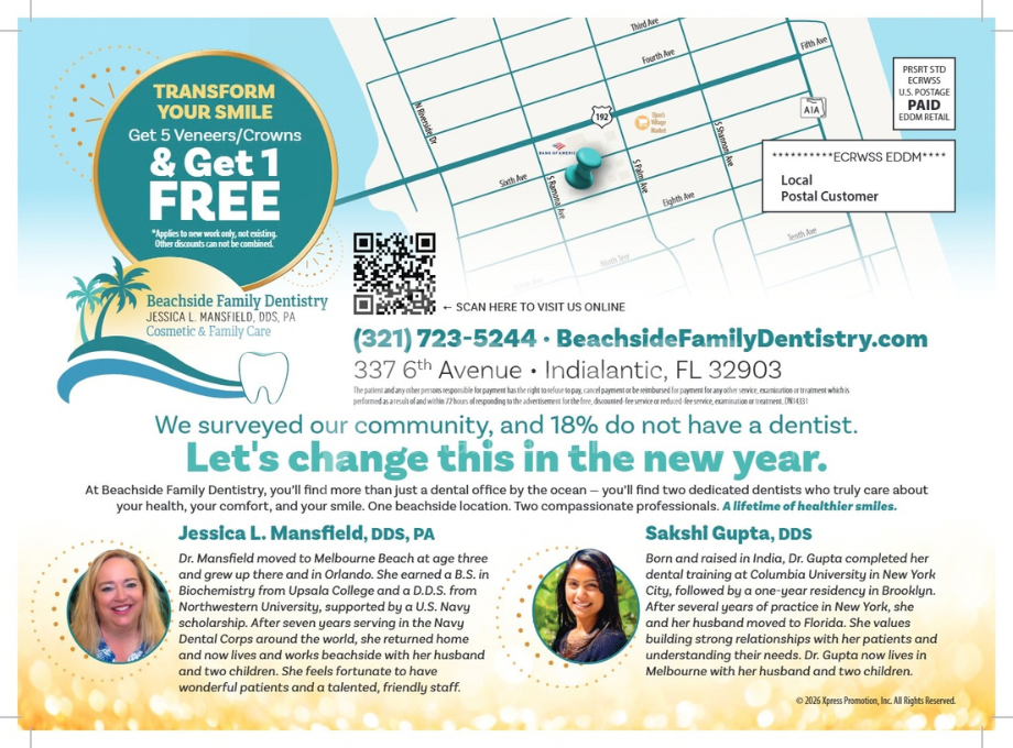 Soul Smiles Dentistry promotional mailer featuring a map, contact info, and special offers for new patients.
