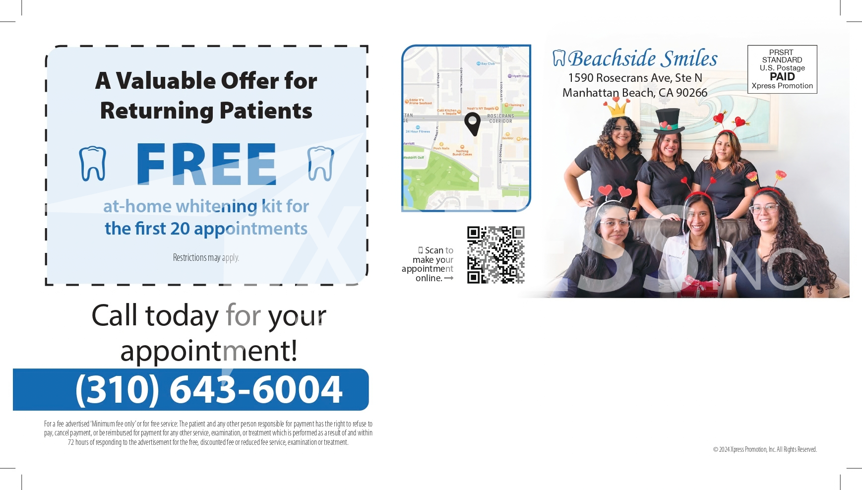 A dental promotion by Smiles by Design, featuring a $149 diagnostic visit, contact info, and office location in Syracuse, NY.