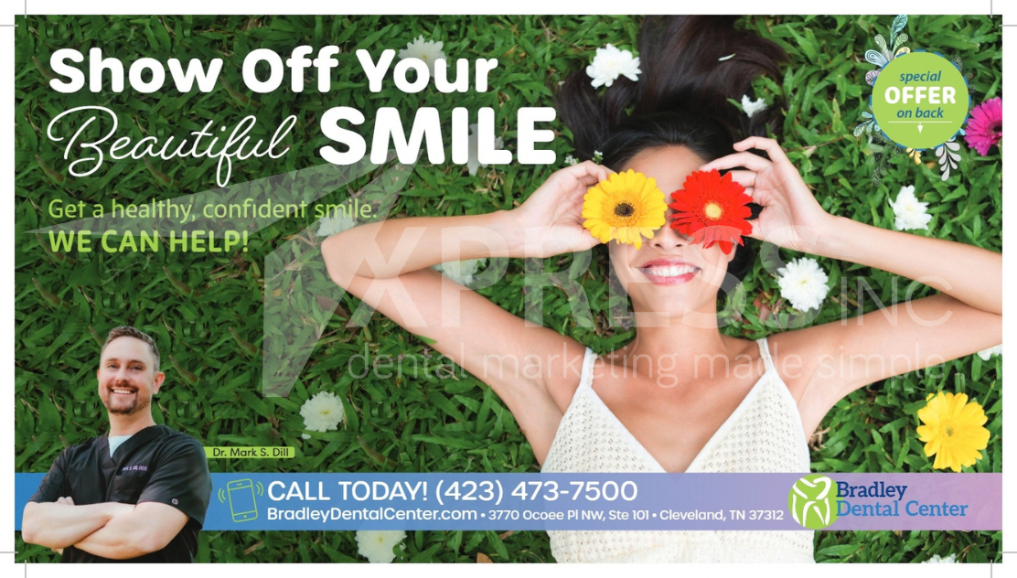 Grand opening flyer for Astra Dental Care in Bloomingdale, IL, featuring Dr. Shamil Shafi and a special offer.