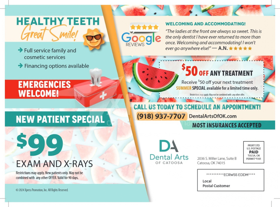 Promotional flyer for Montpelier Family Dentistry, listing services, a new patient offer, location, and contact information.
