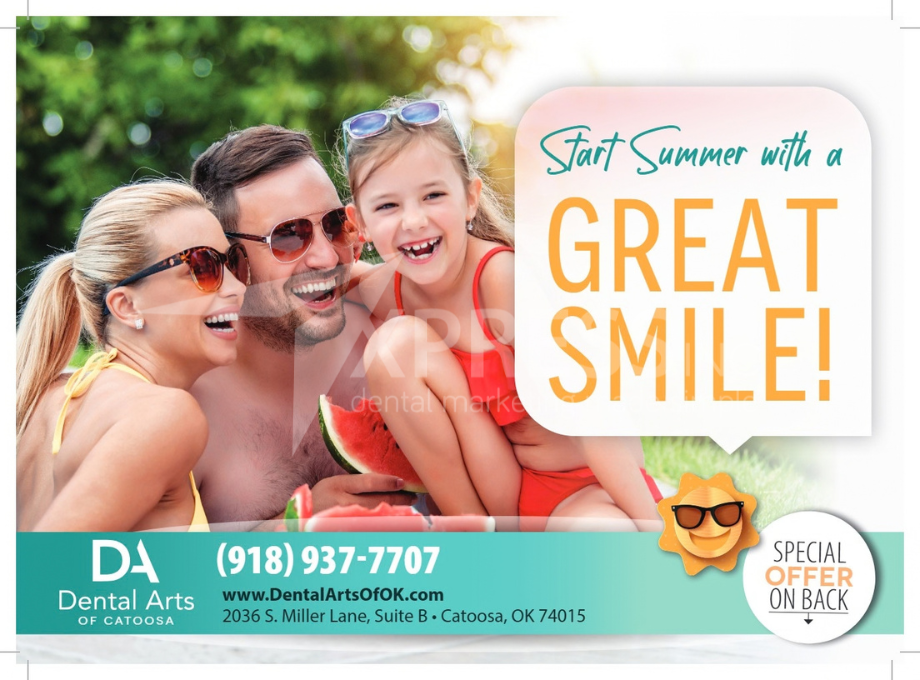 A fall-themed promotional flyer for Montpelier Family Dentistry featuring a family walking outdoors, with contact details.