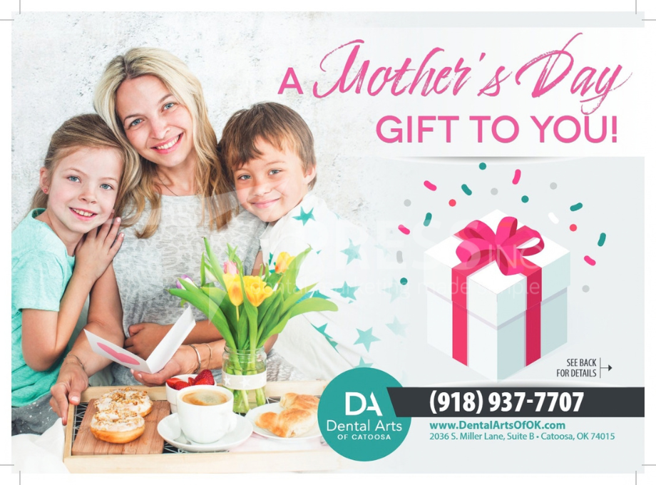A fall-themed promotional flyer for Montpelier Family Dentistry featuring a family walking outdoors, with contact details.