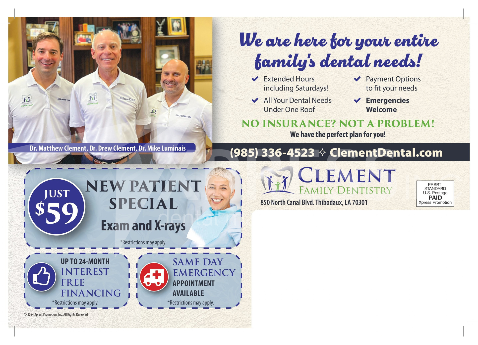 A dental promotion by Smiles by Design, featuring a $149 diagnostic visit, contact info, and office location in Syracuse, NY.