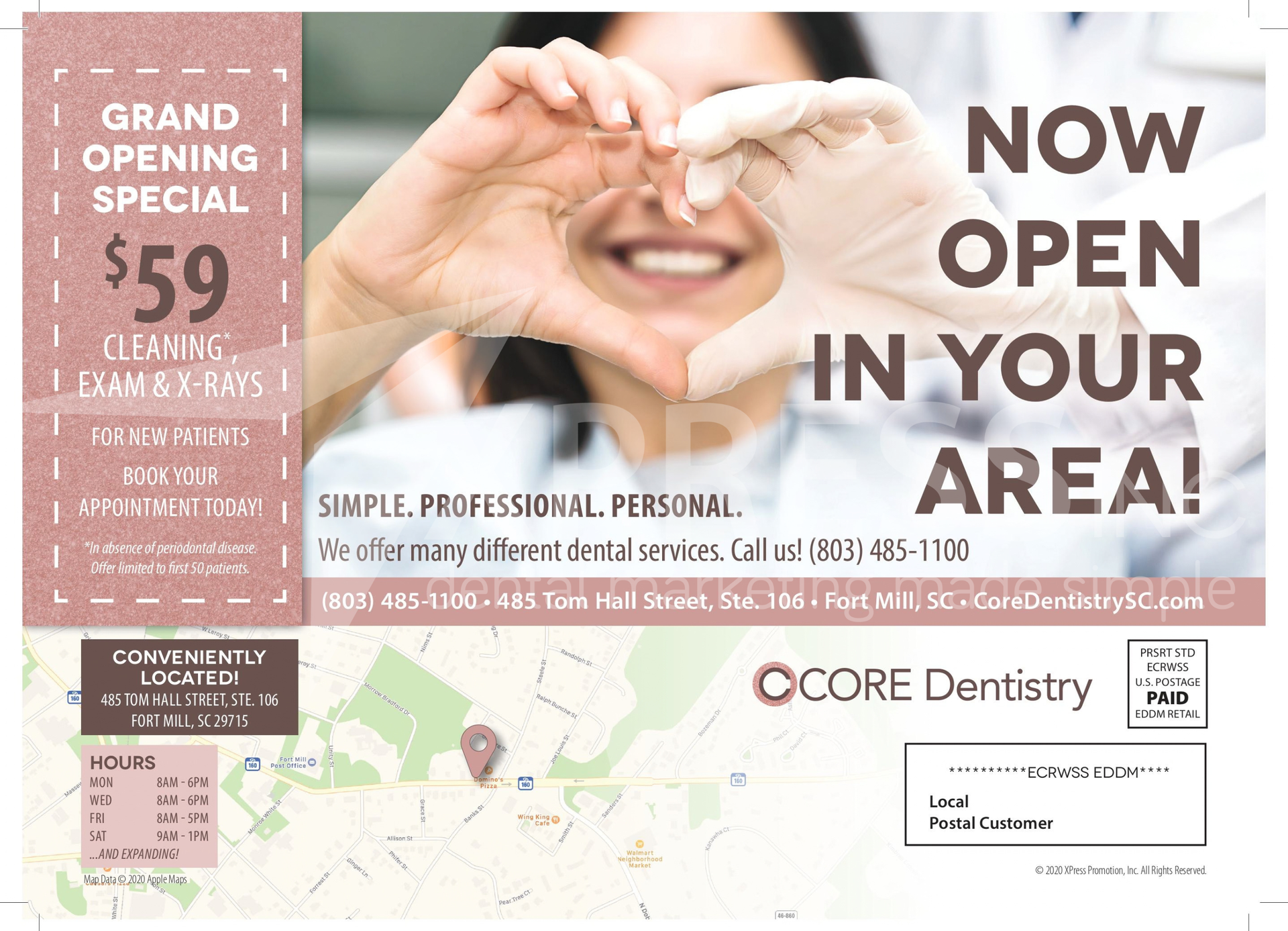 Dental marketing flyer for Q and A Dental Care featuring a dentist, services list, contact info, and $99 new patient offer.